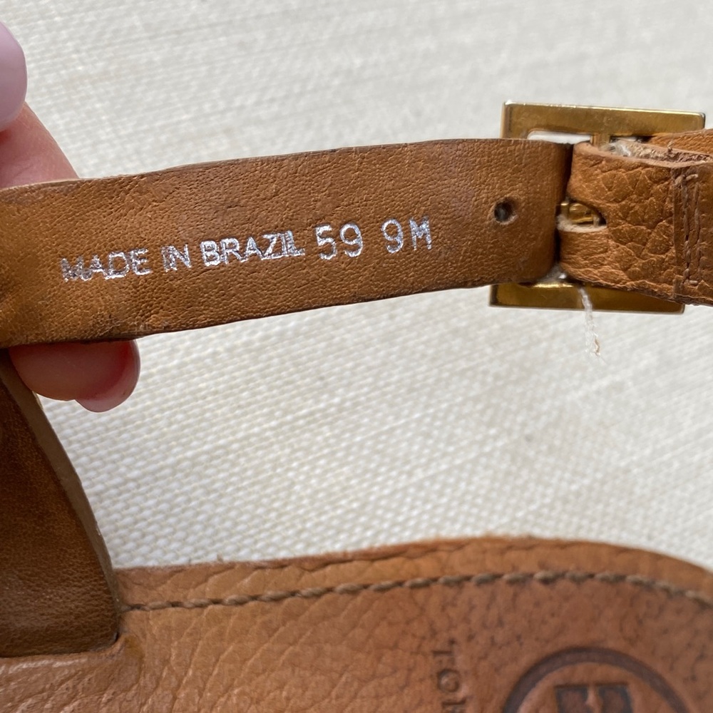 GUC Tory Burch Brown Leather Sandals with Gold Accents - Picture 5 of 8